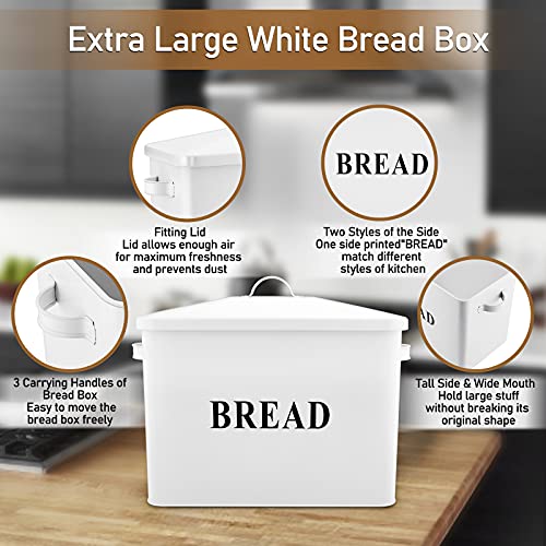 P&P CHEF Bread Box for Farmhouse Kitchen Counter Decor, Extra Large White Breadbox with Lid, 13.1” X 11.81” X 7.2” Metal Storage Container for 2+ Loaves, Modern Style & High Capacity P&P CHEF
