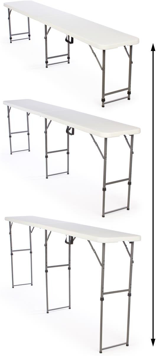 Adjustable-Height Folding Tables are Portable and Can Be Adjusted to 3 Separate Heights Displays2go