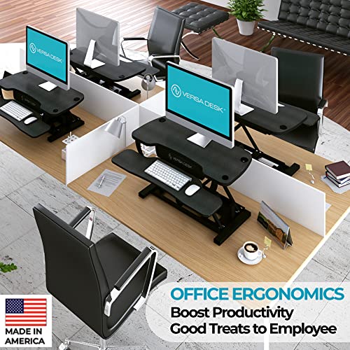 VERSADESK PowerPro™ 36 Inch Electric Standing Desk Converter, Height Adjustable Sit to Stand Up Desk Riser, Laptop and Dual Monitor Desktop Workstation with Wide Keyboard Tray and USB Port, Black VERSADESK