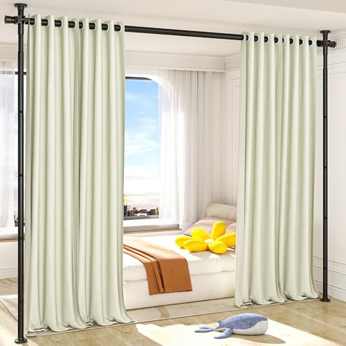 AKTOP Room Divider Curtain Rod, No Drilling Privacy Room Separator for Space Partition, 4-10.5ft(H) 29-73”(W) Adjustable Heavy Duty Floor to Ceiling Wall Divider Tension Rod for Room Separation, Black AKTOP