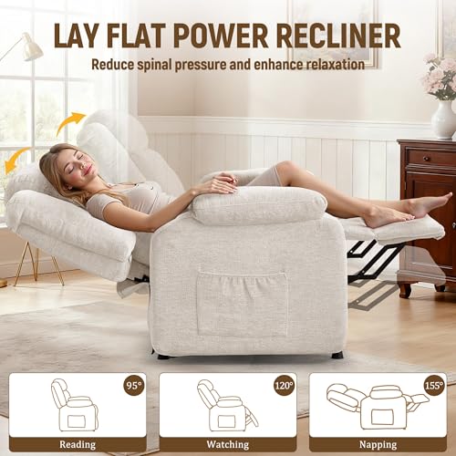 Korser Power Recliner Chair, Living Room Chairs for Adults, Oversized Electric Recliner with Side Pockets, Chenille Fabric Reclining Chair for Living Room, Bedroom