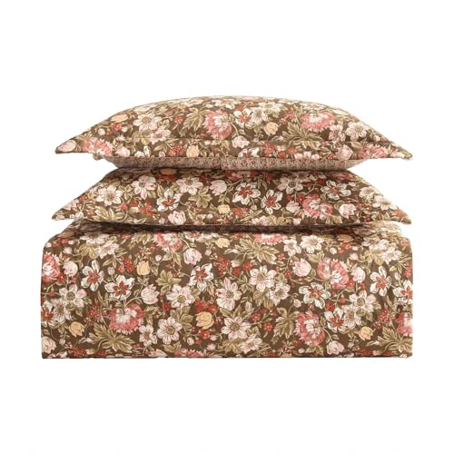 Laura Ashley - Twin Quilt Set, Reversible Cotton Bedding with Matching Sham, Lightweight Home Decor for All Seasons (Marta Brown, Twin) Laura Ashley