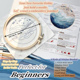 FONNUY Beach Ocean Embroidery Kit, Cross Stitch Kits for Beginners, Handmade Crafts with Printed Patterns for Beginner Adults, Easy to Follow Color Thread Needlework, 8'' Hoop (Ocean)