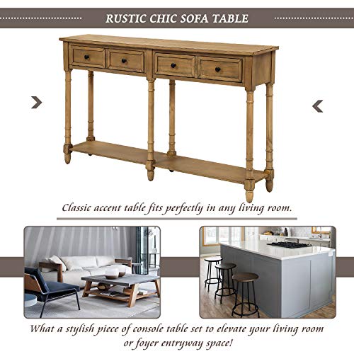 Merax Solid Wood Console Table with 2 Drawers for Living Room, Rustic 2-Tier Entryway Table with Bottom Open Shelf, 58 Inch Sofa Table Behind Couch for Hallway, Old Pine Merax