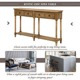 Knocbel 58in Long Accent Entry Console Table with Drawers & Bottom Open Shelf, Solid Wood Sofa Couch Side Table for Entryway Hallway Living Room (Old Pine) Knocbel