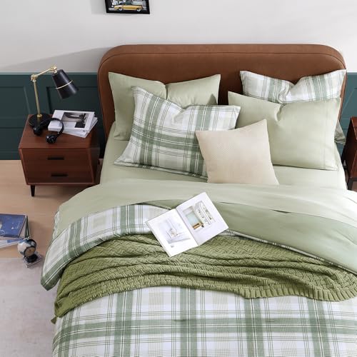 AMBERSPACE Twin XL Comforter Set, Green Plaid Bedding Set 5 Piece for Boys Girls Teen, Classic Homestead-Style Kids Comforter Set Bed in A Bag with Sheets, Pillowcase & Sham AMBERSPACE