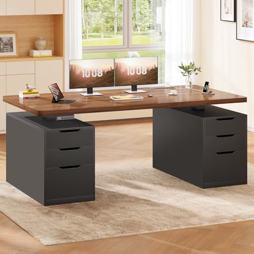SEDETA Electric Standing Desk with 6 Drawers, 55" Adjustable Stand up Desk with Storage, Computer Desks with Power Outlets for Home Office, Black SEDETA