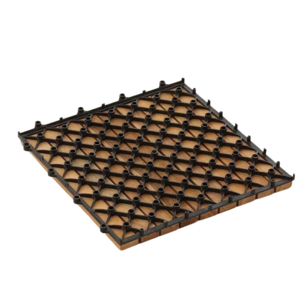 Nordic Style Teak Interlocking Tiles - Wooden Floor Tile Set for Indoor and Outdoor Use - Perfect for Sauna, Patio, Deck, Spa Floors - 10 Square Feet (12" x 12" - 9 Slat Design, Natural Finish)