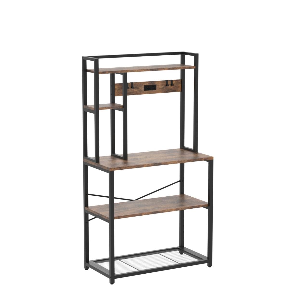 ciecie 31.5 Inch Bakers Rack with 3 Power Outlets, 5 Tiers Microwave Stand with Storage, Heavy Duty Kitchen Shelves with Plugs, Microwave Oven Stand, Kitchen Rack, Kitchen Stand, Coffee Bar