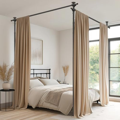 Gonnrly Room Divider Tension Rod No Drilling, Adjustable 72-200" W x 43-120" H Room Divider Curtain Rod, Black