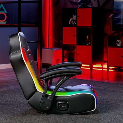 X Rocker Emerald RGB LED Youth Floor Rocking Video Gaming Chair with Headrest Speakers, Armrests, Foldable, Vegan Leather, 200 lbs Max, Amazon Exclusive, Black X Rocker