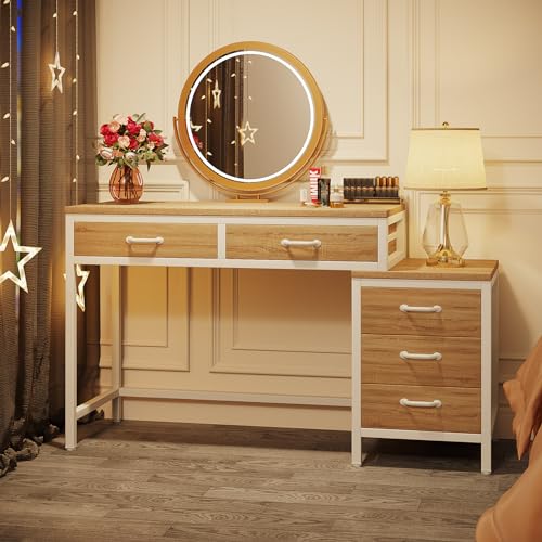 Tribesigns Vanity Desk with 5 Drawers, Makeup Vanity Table Dressing Table with Side 3-Drawer Chest, Make Up Vanities for Women, Girls (Without - WoodArtSupply