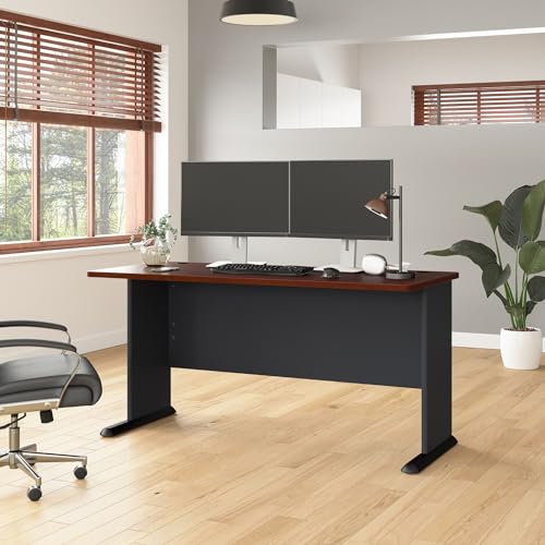 Bush Business Furniture Series A 60W Computer Desk in Hansen Cherry and Galaxy, Large Office Table for Home or Professional Workspace - WoodArtSupply