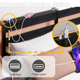 Floating Full Size Bed Frame with Headboard and Storage,Metal Platform Bed Frame Full Size with Charging Port and LED Lights,No Box Spring Needed,Easy Assembly,Noise Free,Heavy Duty Black Bed Frame SOLACECASA