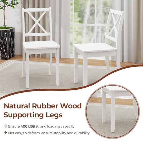 Giantex Wood Dining Chairs Set of 4 White, Armless Kitchen Chairs w/Rubber Wood Legs & Curved Backrest, Farmhouse Cross Back Diner Chairs, Wooden Side Chairs for Home Dining Room, Load 400 LBS Giantex