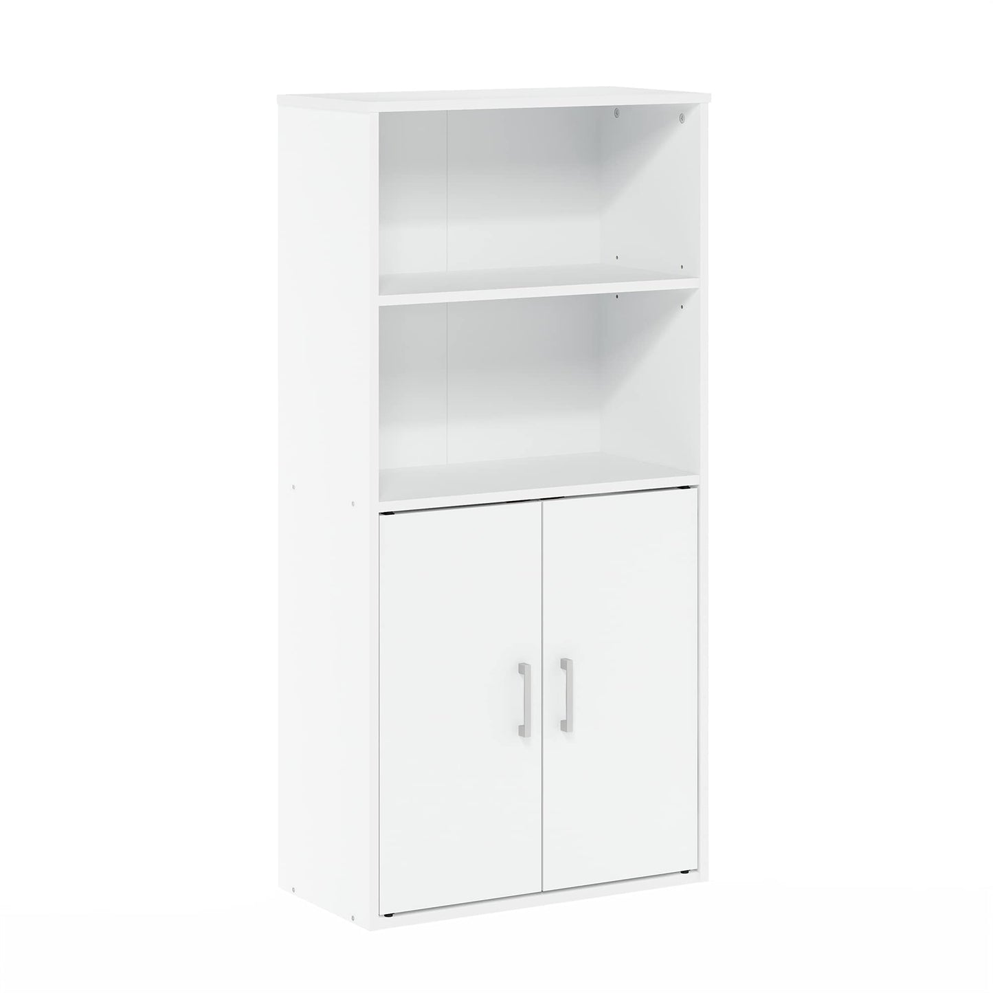 Furinno Pasir Storage Cabinet with 2 Open Shelves and 2 Doors, White - WoodArtSupply