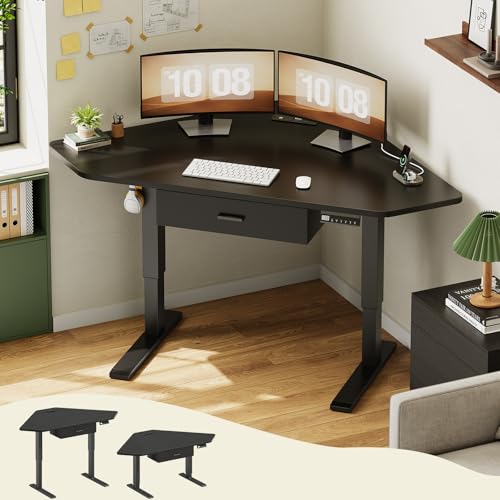 SEDETA Corner Standing Desk, 32'' Small Height Adjustable Electric Computer Desk with Drawer for Gaming, Small Space, Stand up Home Office Writing Desk, Small Gaming Table, Black SEDETA