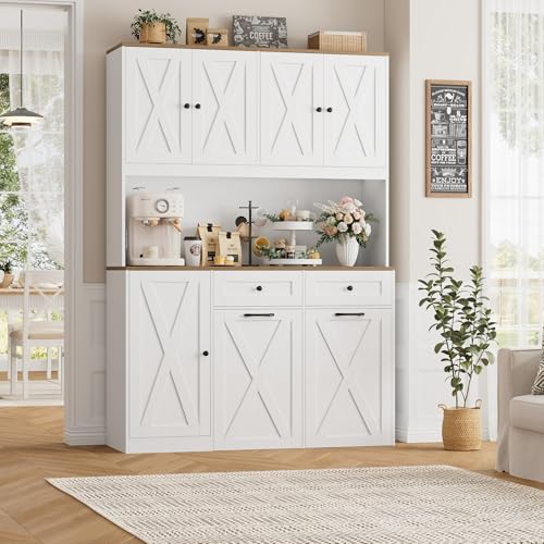 HOSTACK 71"H Kitchen Trash Can Cabinet, 12.5 Gallon Double Pull Out Garbage Can Hutch Cabinet with Trash Bin Storage Holders, 47" Wide Kitchen Pantry with Hidden Garbage Storage for Dining Room, White HOSTACK