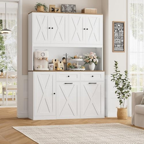 HOSTACK 71"H Kitchen Trash Can Cabinet, 12.5 Gallon Double Pull Out Garbage Can Hutch Cabinet with Trash Bin Storage Holders, 47" Wide Kitchen Pantry with Hidden Garbage Storage for Dining Room, White HOSTACK