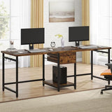 Tribesigns 79 Inch Extra Long Desk, Double Desk with 2 Drawers, Two Person Desk Long Computer Desk with Storage Shelves, Writing Table Study Desk for Home Office, Rustic Brown Tribesigns