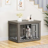 YITAHOME Dog Crate Furniture for Large Dogs, Side End Table, Modern Dogs Kennel Indoor up to 60 lb, 2-in-1 Iron-Wood Fusion Dog Cage with Waterproof Top, Safety Corners, Steel Lock,38" L,Greige YITAHOME