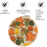 LEISURE ARTS Embroidery Kit 6" Falling Leaves - Cross Stitch Kits for Beginners - Embroidery kit for Beginners - Embroidery Kits for Adults - Embroidery Kits for Adults