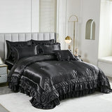 Black Satin Comforter King Size,Ruffle Bedding Set,Silk Like Satin King Comforter Set with Sheets,Silky Black Bedding Bed in a Bag,Soft Smooth Satin Sheets,8 Pcs Ruffled Luxury Comforter Set Bedbay