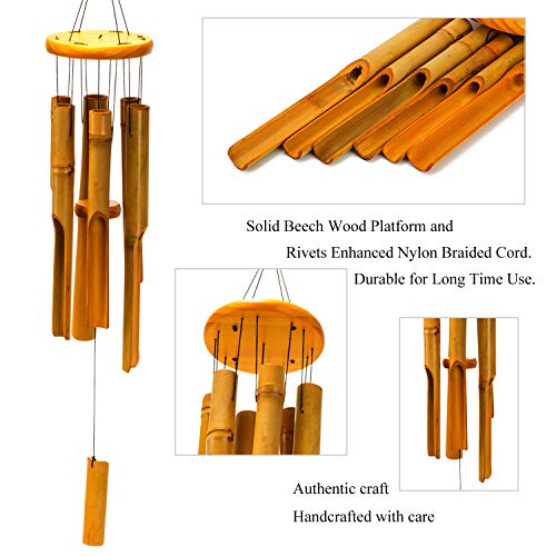 Wood Bamboo Wind Chimes, Deep Tone Bamboo Wind Chimes For Outside, Big Low Tone Wooden Wind Chimes For Outdoors Bamboo Chime Zen, Indoor Meditation Wind Chime 30" Large Zen Garden Décor For Y - WoodArtSupply