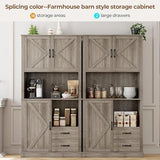 GarveeHome Modern Kitchen Pantry Cabinet with Microwave Stand, Tall Hutch Bar Cabinet with Drawers & Adjustable Shelves, Large Wood Storage for Dining Room, Living Room, Rustic Grey GarveeHome