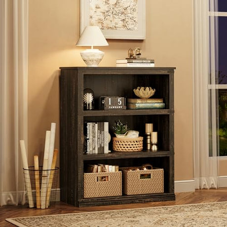 GAOMON 3 Tier Bookcase, Farmhouse Book Shelf with Storage Open Display Bookshelves, 40" Low Book Case Wooden 3 Shelf Bookcase Home Decor Furniture for Home Office, Living Room, Bed Room - Oak GAOMON