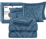 Ultra Soft Wrinkle-Free Microfiber Paisley Queen Sheet Set, Breathable Boho Bed Sheet Set – 16" Deep Pocket Fitted Sheet, Flat Sheet & 4 Pillowcases, Juegos de Sábanas, OEKO-TEX - Navy Blue LDC LUX DECOR COLLECTION