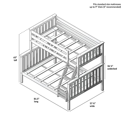 Plank+Beam Classic Wooden Bunk Bed Twin Over Full Size, Platform Bed Frame with Bunk Bed Ladder and Wood Slats for Adult, Space Saving Bed, Easy to Assemble, No Box Spring Needed, Pecan Plank+Beam