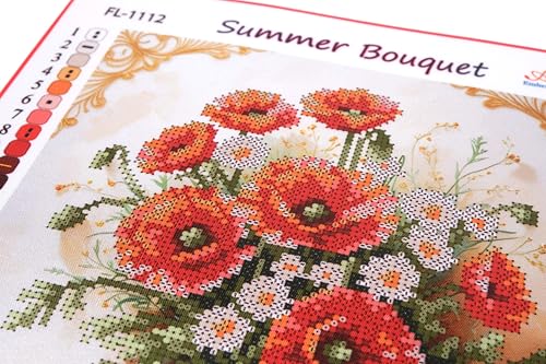 AllAboutEmbroideryUA Bead Embroidery kit Summer Bouquet FL-1112 Floral Beaded Cross Stitch kit