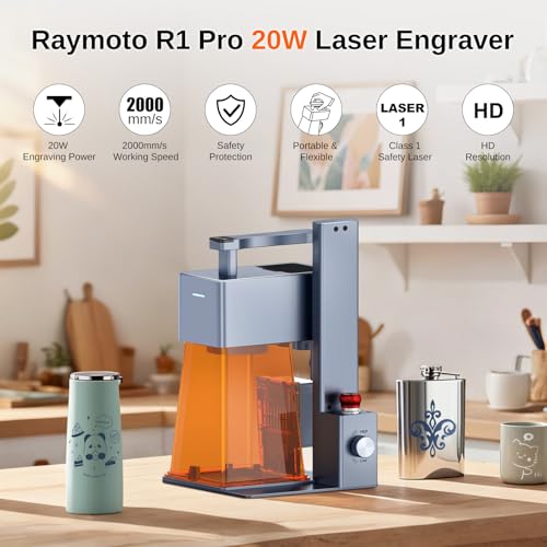 Raymoto Laser Engraver Machine, 20W (20000mW) Diode Laser Cutter, 2000mm/s High-Speed Laser Portable & Handheld Desktop DIY Laser Engraving Machine for Wood, Metal, Paper, Acrylic, Leather, Glass Raymoto