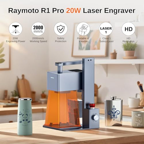 Raymoto Laser Engraver Machine, 20W (20000mW) Diode Laser Cutter, 2000mm/s High-Speed Laser Portable & Handheld Desktop DIY Laser Engraving Machine for Wood, Metal, Paper, Acrylic, Leather, Glass Raymoto