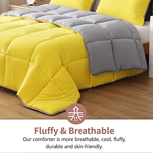 APSMILE Reversible Full/Queen Bed Comforter - All-Season Down Alternative Comforter, Ultra-Soft Cloud Fluffy Microfiber Quilt Duvet, Illuminating Yellow/Ultimate Gray APSMILE