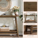 TRIBEWOOD 41.3" Farmhouse Console Table, Solid Wood Entryway Table with Storage Shelf, 2 Tiers of Narrow Behind Couch Sofa Furniture for Living Room, Hallway, Foyer, Easy Assembly, Brown TRIBEWOOD