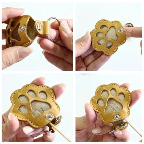 Cat & Dog Hair Keychain - Paw Shaped Leather Memorial Keepsake for Dog Cat Fur Storage, Pet Fur Keepsake Collector with Refillable Capsule (3PCS)