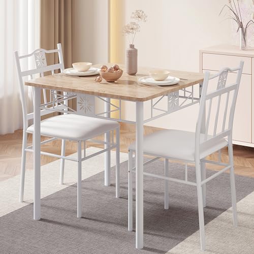 VECELO 3 Piece Dining Table Set for 2 with Chairs, Wood Table-top & PU Padded Seat for Small Space Kitchen VECELO