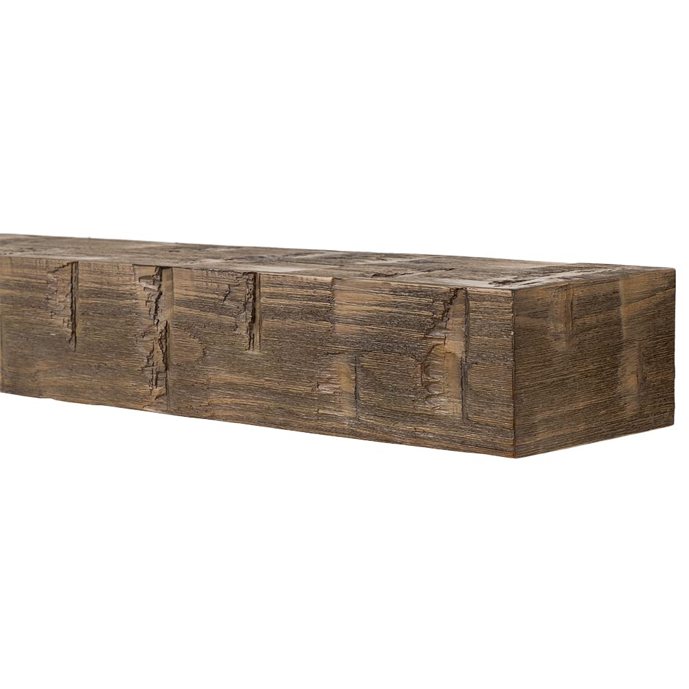 Country Living Wood Fireplace Mantel Shelf - Bodie 48 Inch Mocha Finish | Rustic Hand-Hewn and Distressed Pine Beam with Worn, Reclaimed Log Look; for Fireplaces, Hearths & Décor Country Living