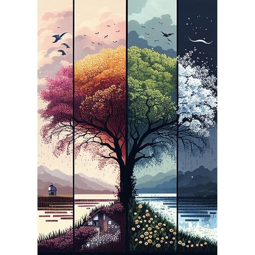 Tree Stamped Cross Stitch Kits for Beginners Adults,Landscape Dimensions Needlepoint Art Crafts,Counted Cross Stitch Kits Embroidery Kits for Beginners Adults for Home Decor 11.8x15.7inch