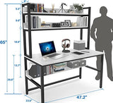 Aquzee 47 Inch White Computer Desk with Hutch and 3-Tier Bookshelf for Home Office Aquzee