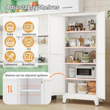 winiowa Metal Pantry Cabinet with 2 Doors and Adjustable Shelves - 71" Kitchen Storage Cabinet with Gold Handles - Versatile Storage for Kitchen, Bathroom, Dining Room, Utility Room - White winiowa