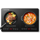 Double Induction Cooktop AMZCHEF Induction Cooker 2 Burners, Low Noise Electric Cooktops With 1800W Sensor Touch, 20 Temperature & Power Levels,Independent Control,3-hour Timer, Safety Lock amzchef