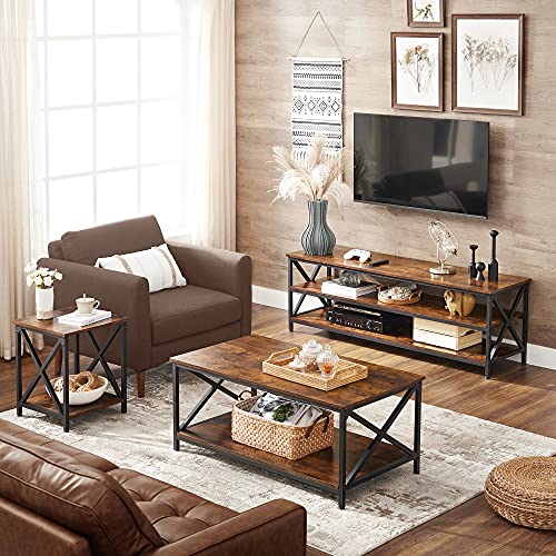 VASAGLE Coffee Table, Cocktail Table with Storage Shelf and X-Shape Steel Frame, Industrial Farmhouse Style, 39.4 x 21.7 x 17.7 Inches, Rustic Brown and Black ULCT200B01V1 VASAGLE