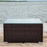 GAOPAN 3 Piece Outdoor Patio Conversation Sectional Couches Furniture Set, Rattan Wicker Garden Corner Sofas with Tempered Glass Top Coffee Table and Removable Soft Cushion, Beige+Brown GAOPAN