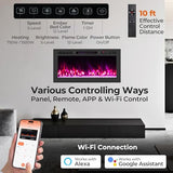 Tangkula 36 inches Smart Electric Fireplace,Recessed & Wall-Mounted 1500W Fire Place with 12 Flame & Ember Bed Colors, 12H Timer, Remote & APP Control, Alexa & Google Assistant Compatible Tangkula