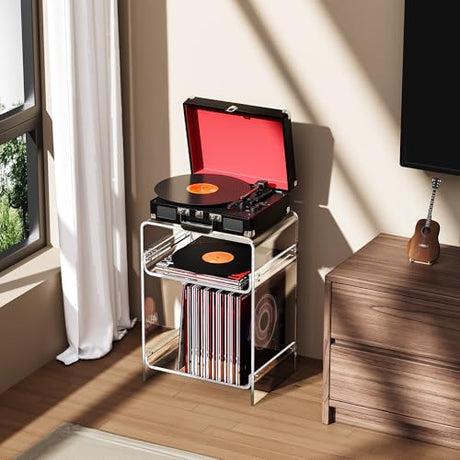 Acrylic Record Player Table with Storage Shelf, Clear Side Table Nightstand (Clear, Medium) Acrylicolor