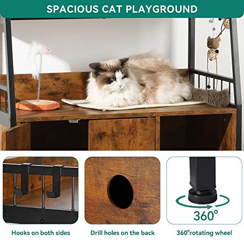 YITAHOME Cat Litter Box Enclosure with Shelves Storage, Indoor Large Litter Box Furniture Wooden Hidden Cat Cabinet Washroom Corner, Rustic Brown - WoodArtSupply