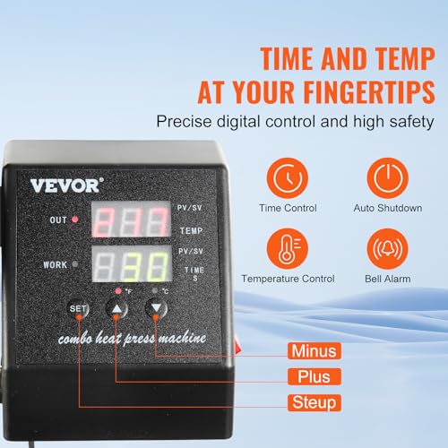 VEVOR 8 in 1 Heat Press Machine Combo, 360° Swing Away Tshirt Press Machine for Printing Hat Mug T Shirts Cap, 12x15 Digital Multifunctional Sublimation Heat Transfer Machine VEVOR